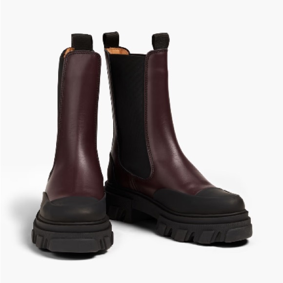 Brand New Ganni Leather Chelsea boots in size 7 color Burgundy!